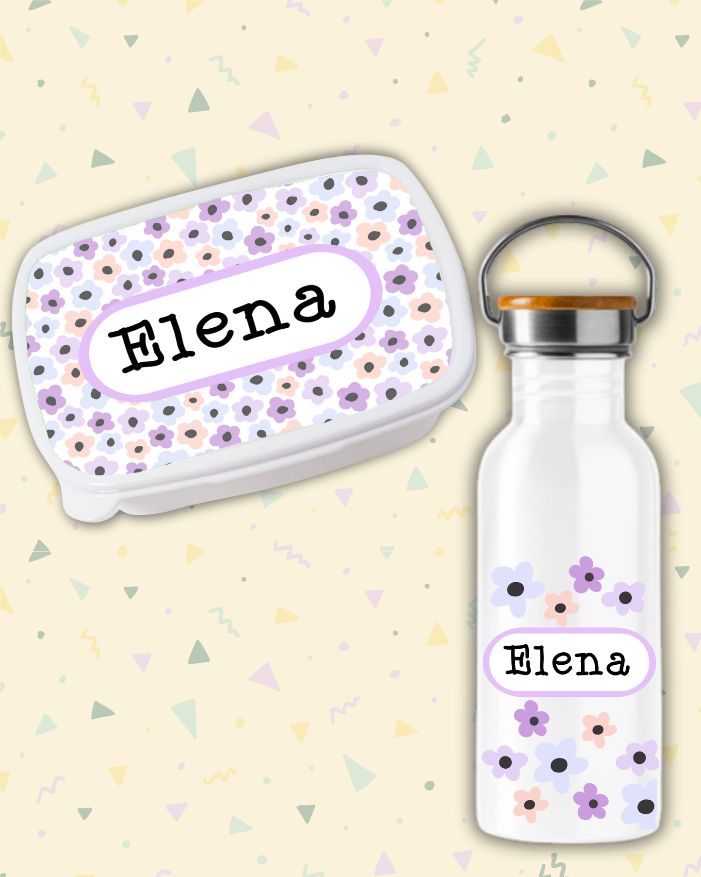 Fiambrera + Botella Flores Moradas