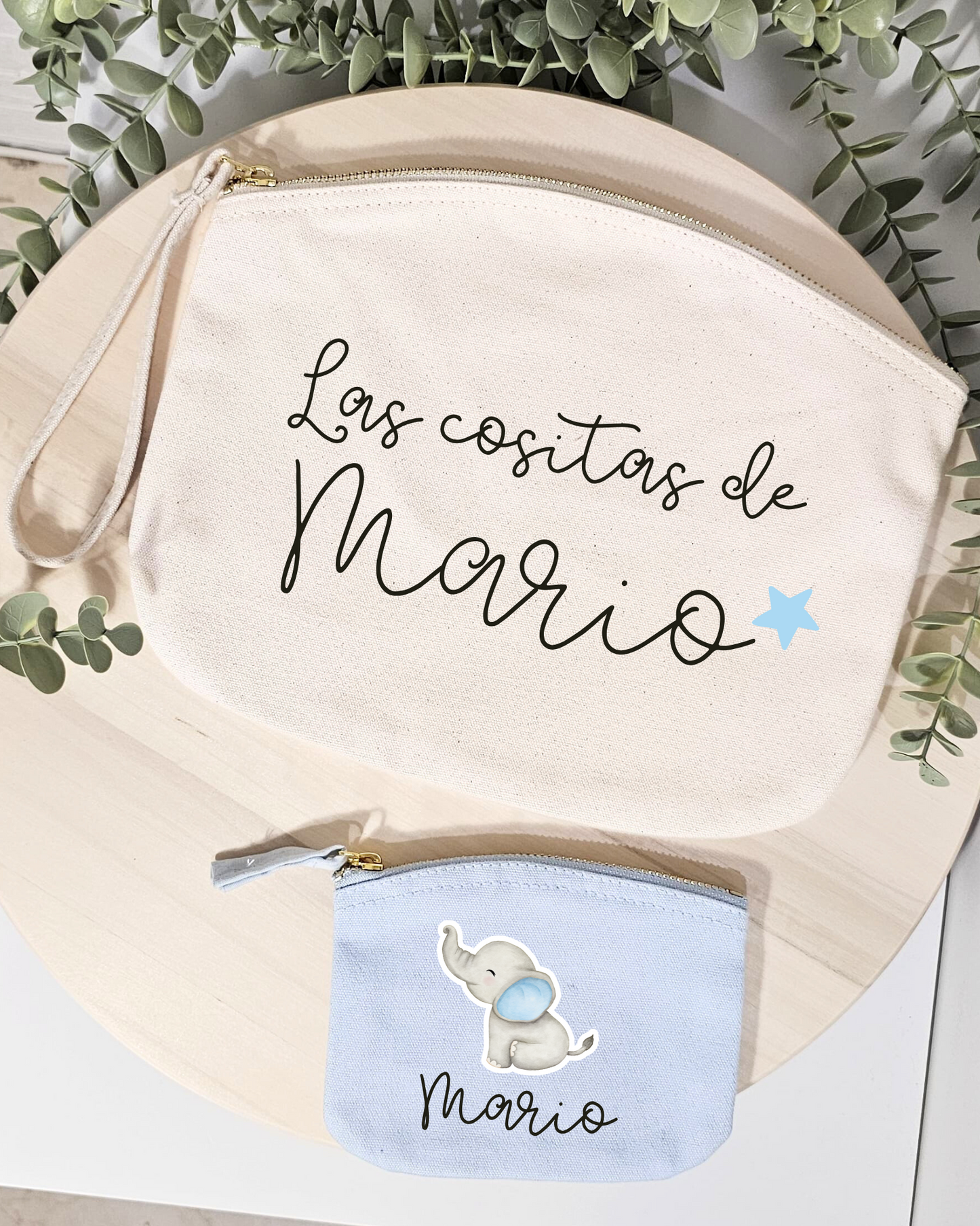 Pack para bebés Neceser + Bolsita para chupete personalizada color azul
