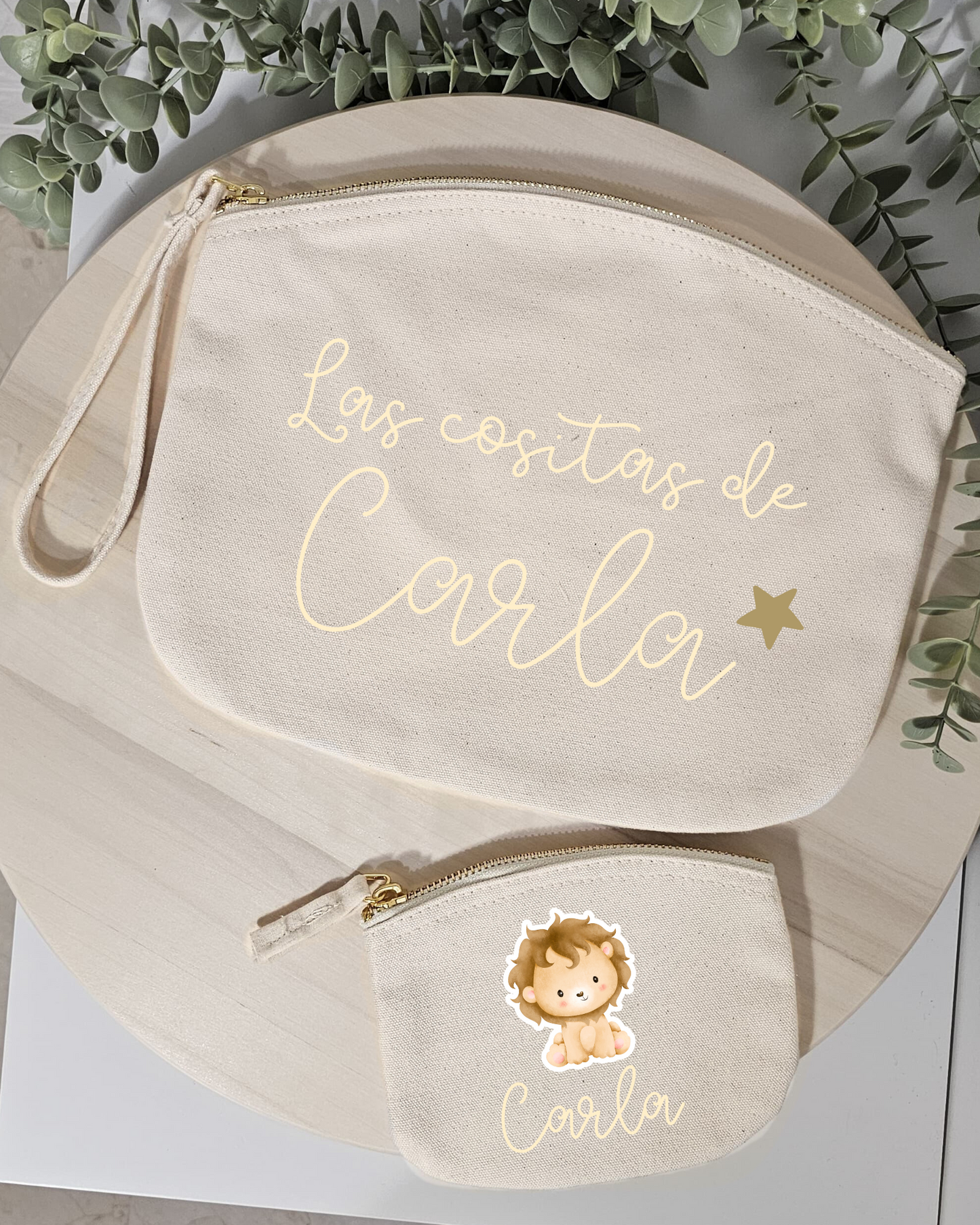 Pack para bebés Neceser + Bolsita para chupete personalizada color crudo