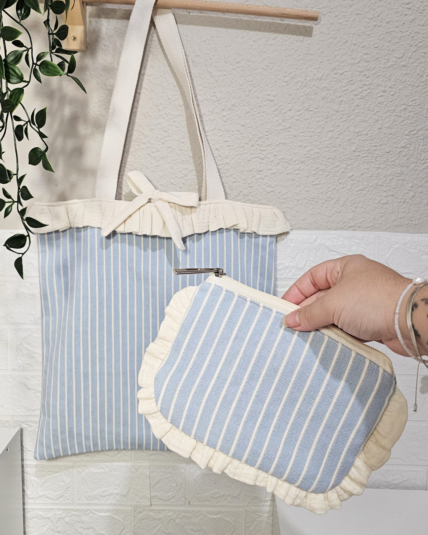 Tote Bag volantito+neceser STOCK INMEDIATO