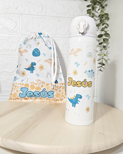 Pack Bolsa desayuno+ Botella "Dinos"
