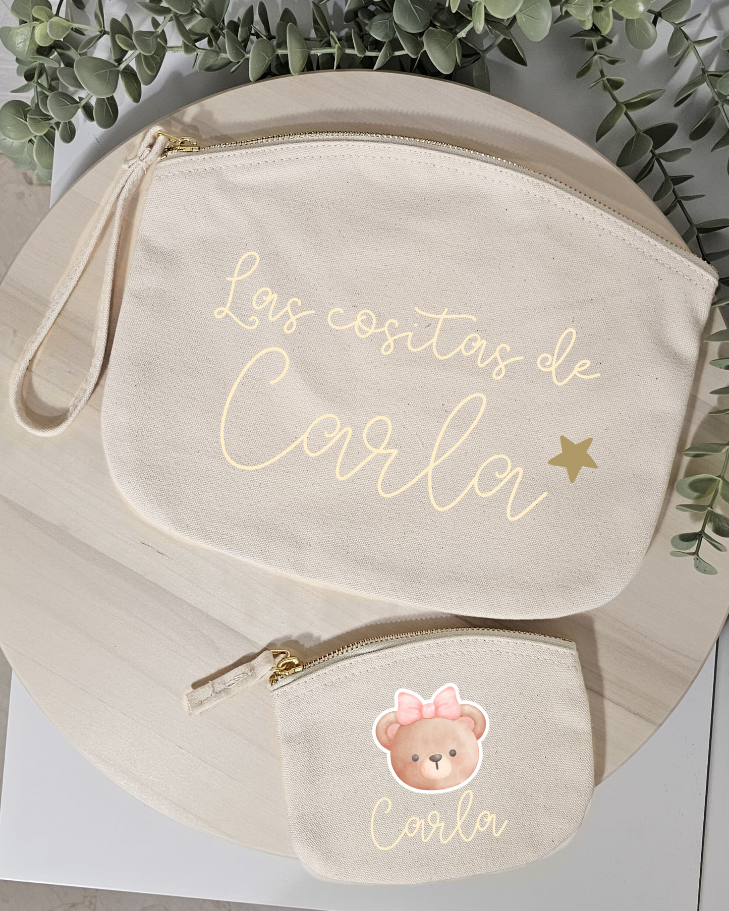 Pack para bebés Neceser + Bolsita para chupete personalizada color crudo
