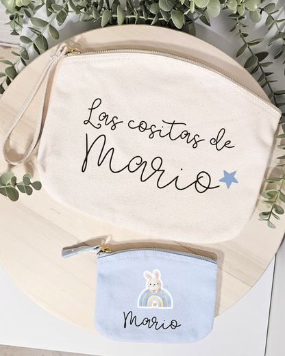 Pack para bebés Neceser + Bolsita para chupete personalizada color azul