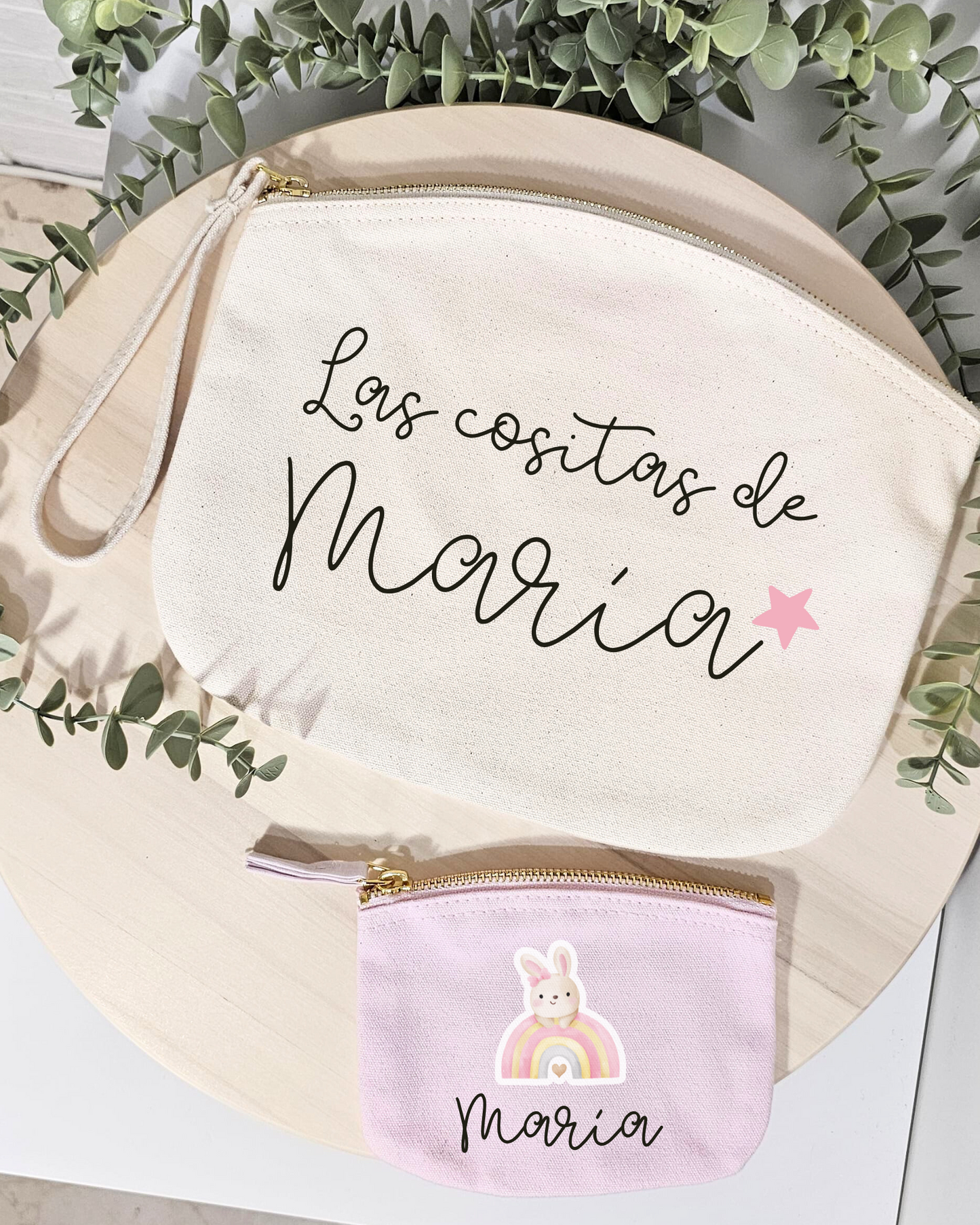 Pack para bebés Neceser + Bolsita para chupete personalizada color rosa