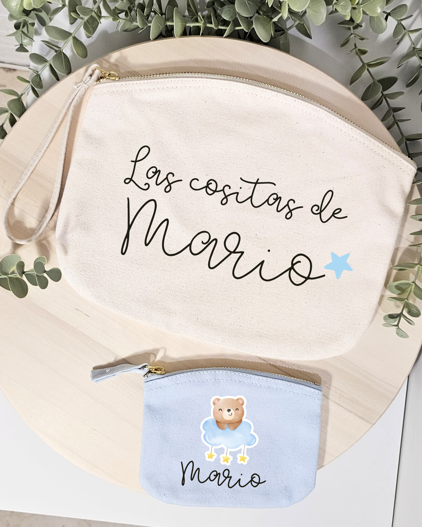 Pack para bebés Neceser + Bolsita para chupete personalizada color azul