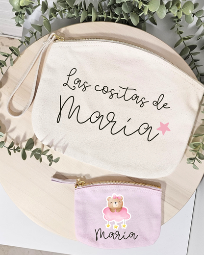 Pack para bebés Neceser + Bolsita para chupete personalizada color rosa
